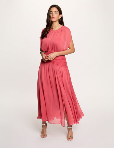 Vestido largo drapeado rosa envejecido mujer