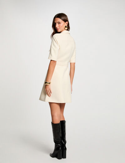 Vestido corto evasé abotonado crudo mujer