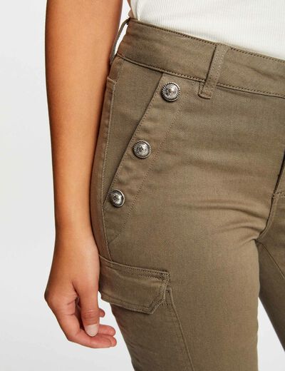 Vaquero cargo skinny con botones verde caqui mujer