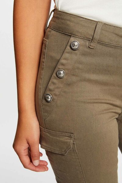 Vaquero cargo skinny con botones verde caqui mujer