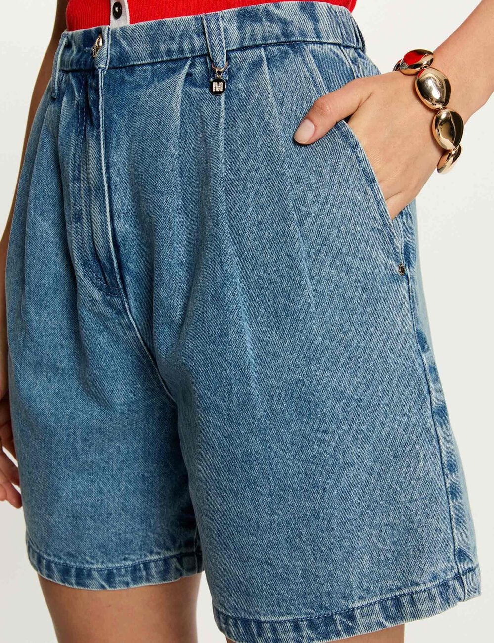 Bermuda de cintura alta denim doble stone mujer