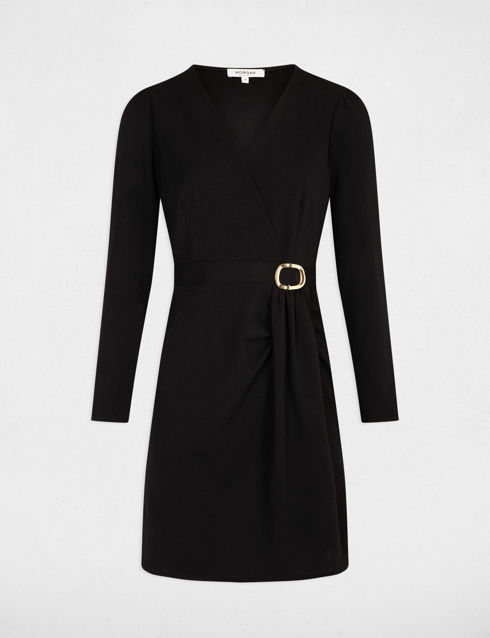 Vestido ajustado drapeado negro mujer