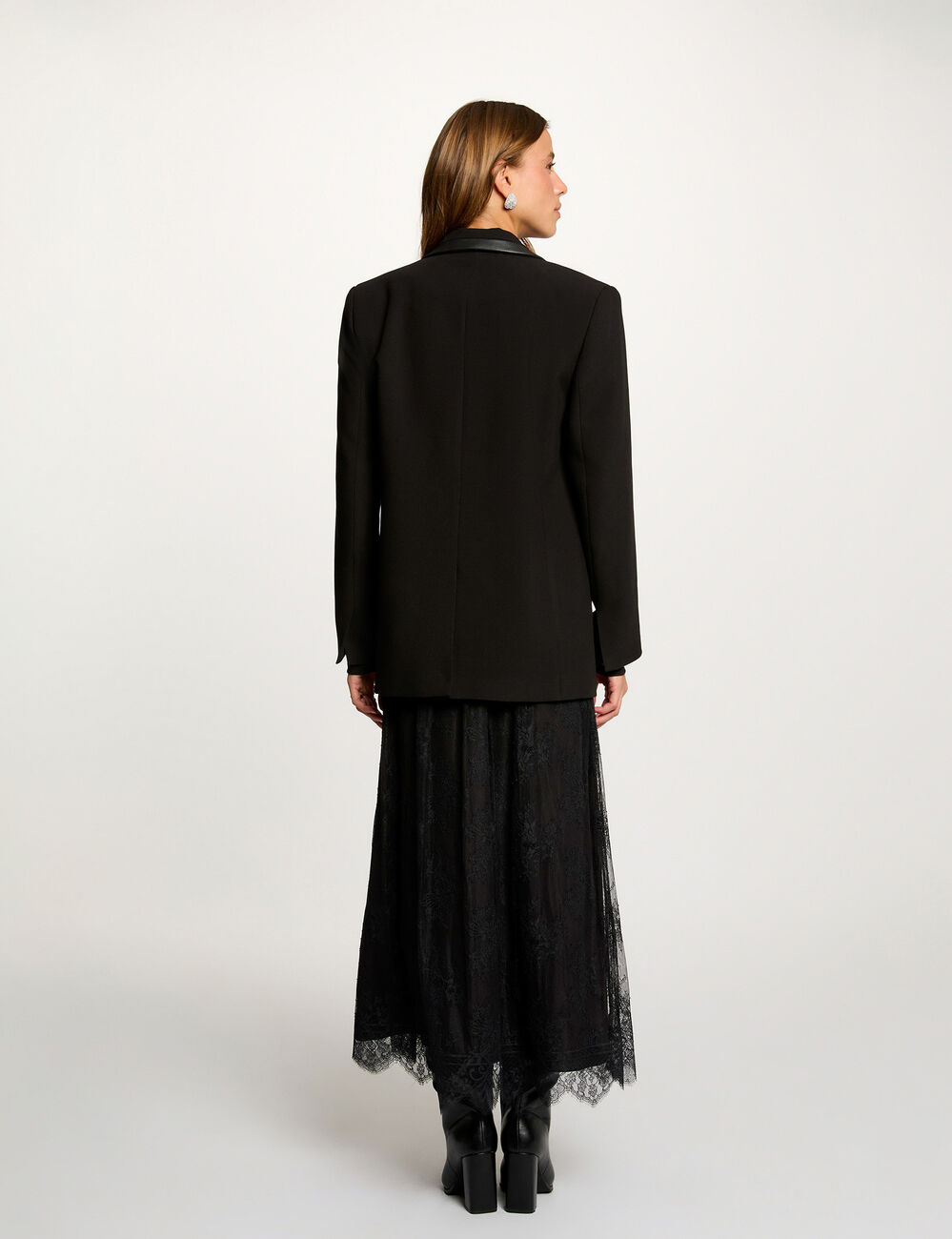 Blazer con cuello de solapa negro mujer