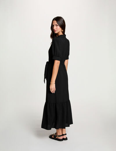 Vestido de punto con mangas abullonadas negro mujer