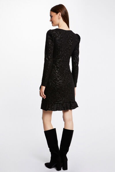 Vestido ajustado drapeado estampado negro mujer