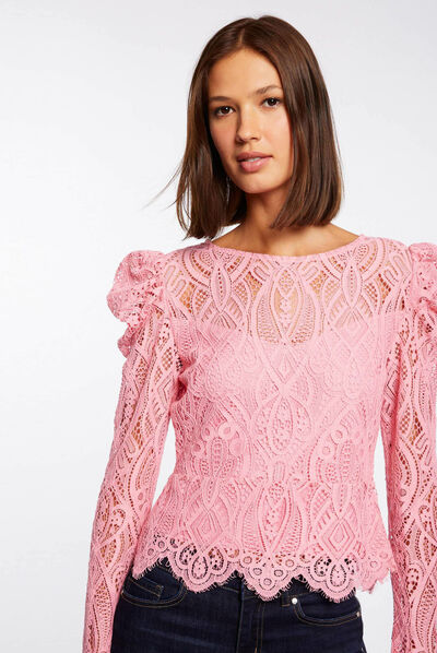 Camiseta manga larga con encaje  mujer
