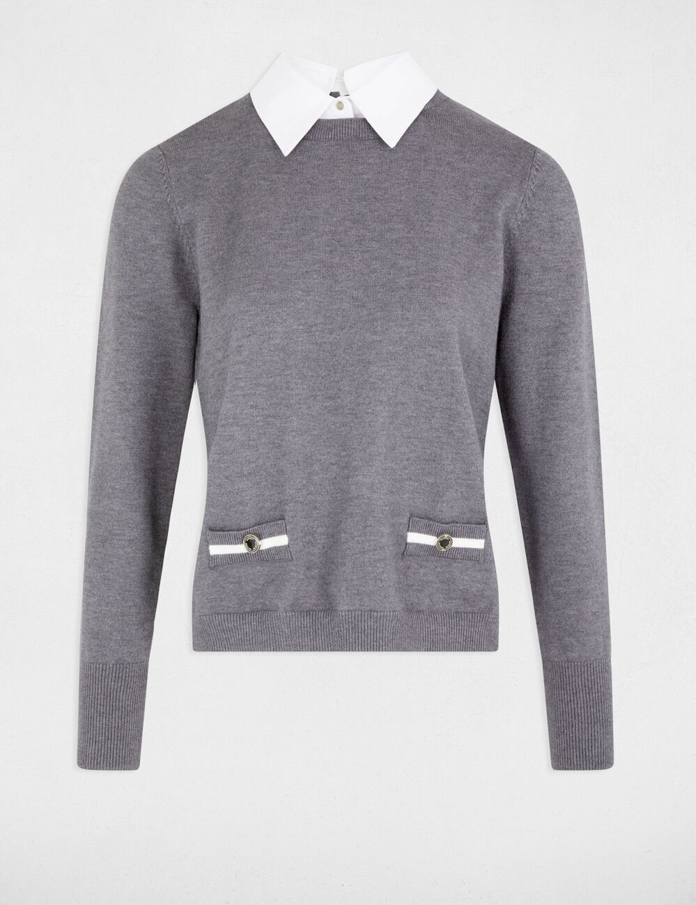 Jersey cuello tipo camisa gris claro mujer