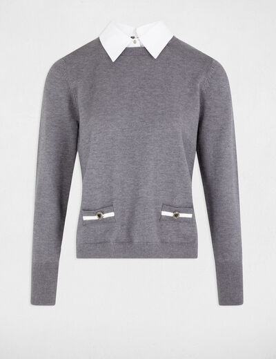 Jersey cuello tipo camisa gris claro mujer
