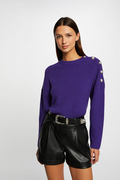 Jersey manga larga con botones violeta mujer