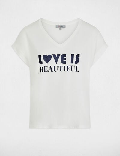 Camiseta cuello v manga corta blanco mujer