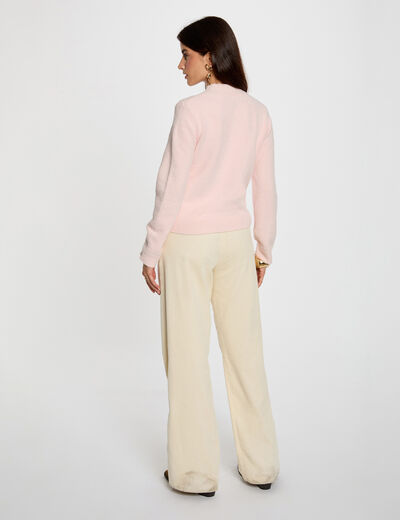 Jersey ajustado de cuello alto rosa claro mujer