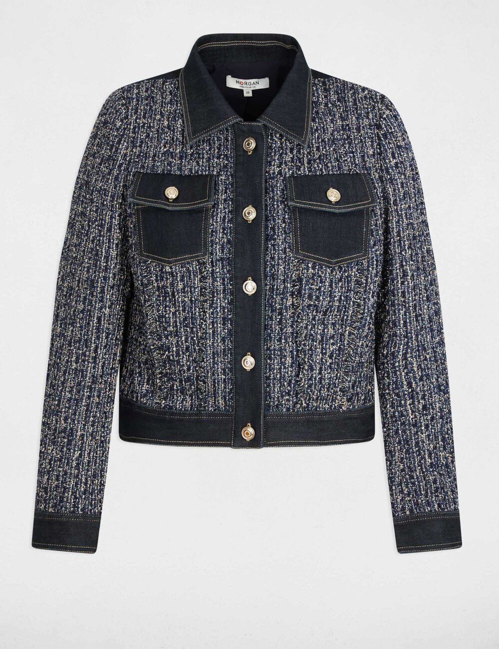 Chaqueta corta de tweed multicolor mujer