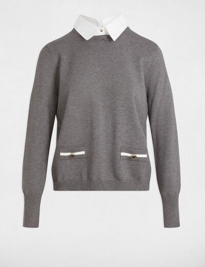 Jersey cuello tipo camisa gris oscuro mujer