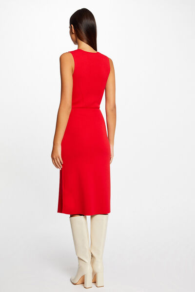 Vestido de punto midi ajustado rojo mujer