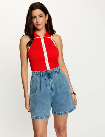 Jersey ajustado con cuello vuelto rojo vivo mujer