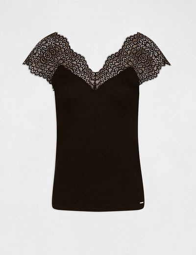 Top tirantes anchos de encaje negro mujer