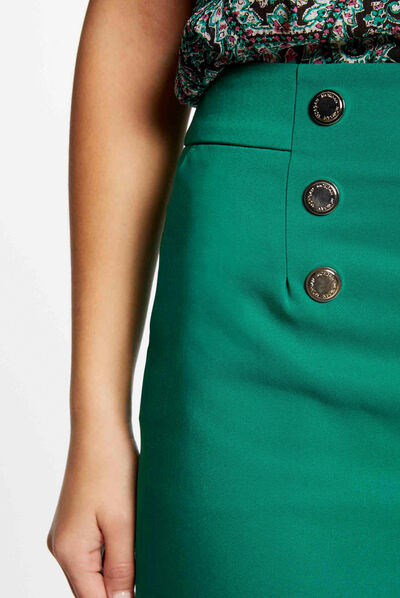 Falda recta con botones verde mujer