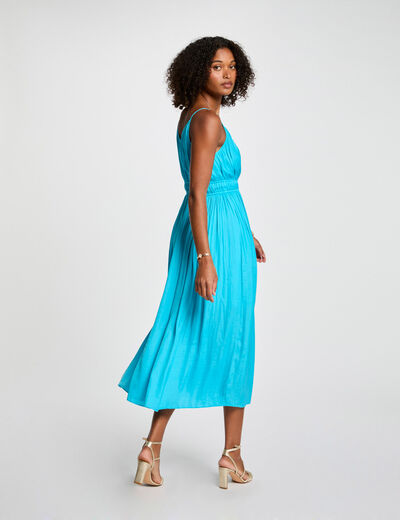 Vestido midi recto plisado azul cielo mujer