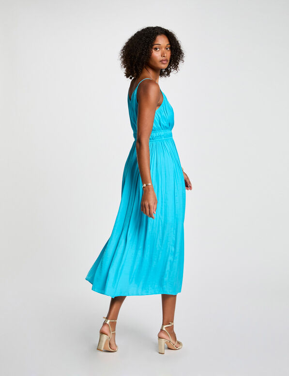 vestido midi recto plisado azul cielo mujer Vestido midi recto plisado azul cielo mujer