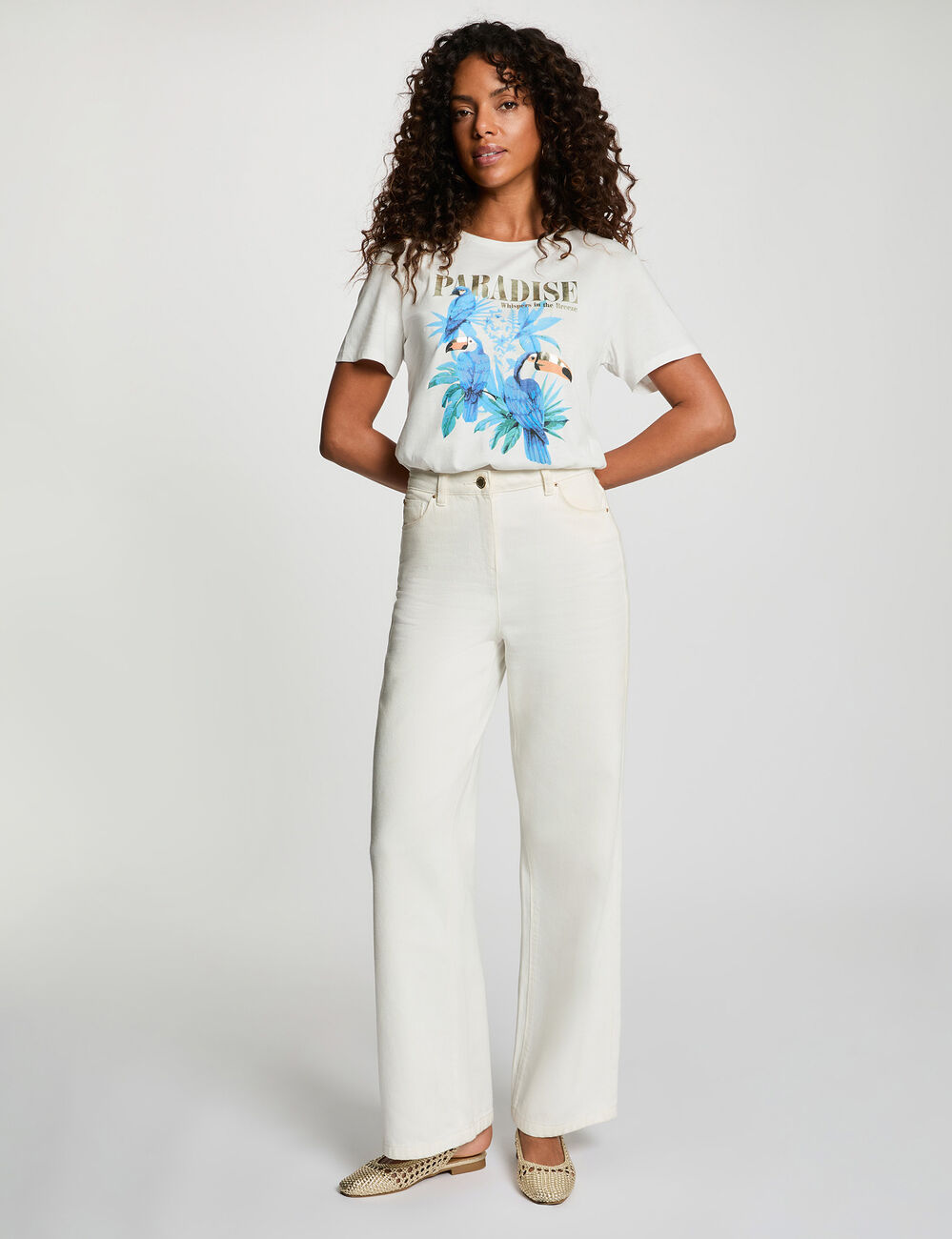Camiseta estampada cuello redondo blanco mujer