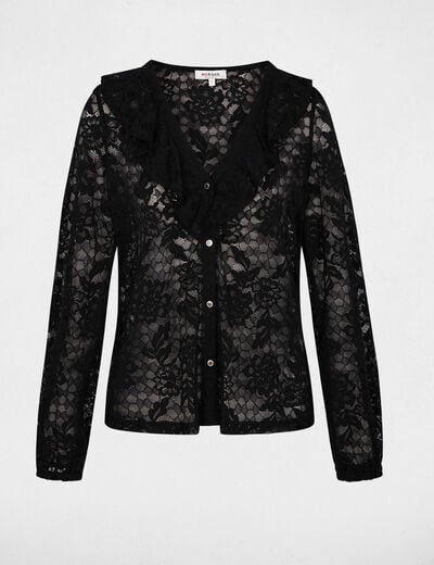 Blusa de encaje con cuello en v negro mujer