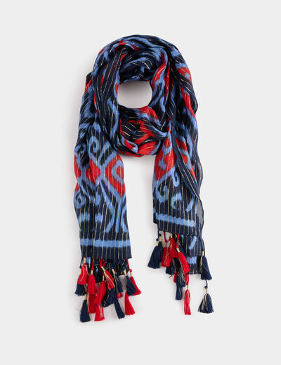 Fular estampado con pompones multicolor mujer