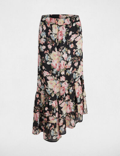 Falda midi estampada volantes multicolor mujer