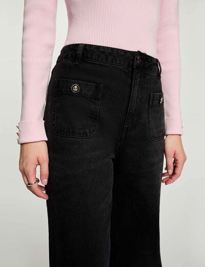 Jean ancho de tiro alto denim negro mujer