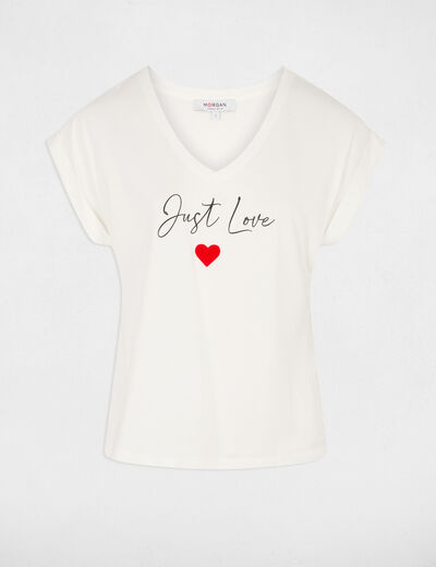 Camiseta corta con cuello en v blanco mujer