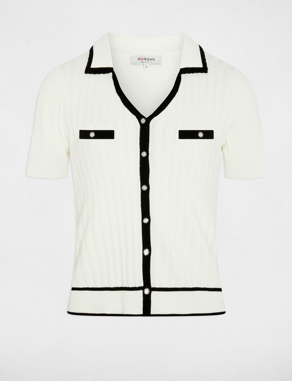 Jersey entallado con cuello vuelto blanco mujer