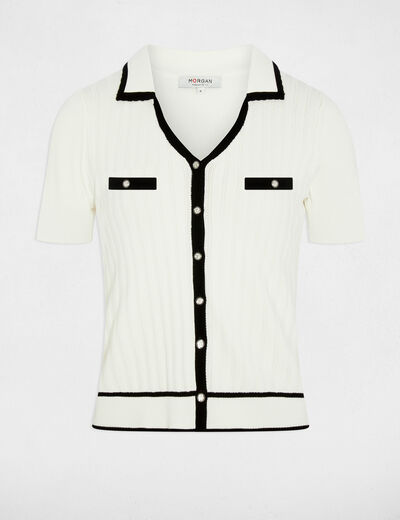 Jersey entallado con cuello vuelto blanco mujer