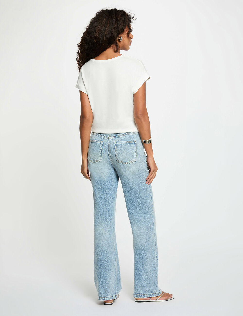 Camiseta recta con cuello redondo blanco mujer