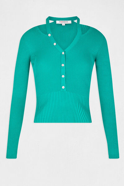 Jersey manga larga con botones verde mujer