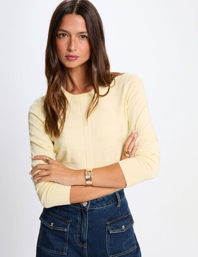 Jersey ajustado cuello redondo amarillo claro mujer