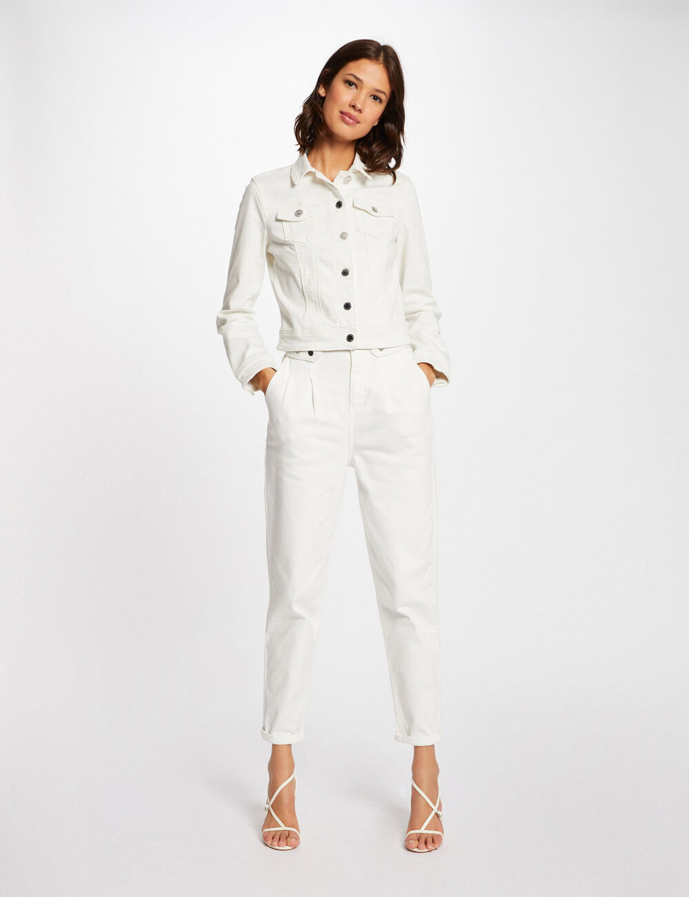 Chaqueta vaquera recta marfil mujer
