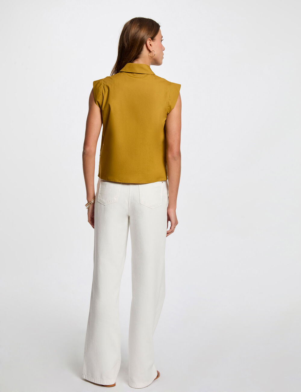 Camisa sin mangas verde caqui mujer