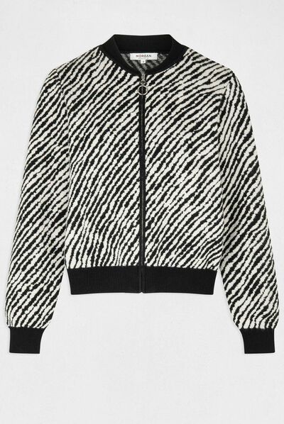 Cárdigan con cremallera estampado animal beige mujer