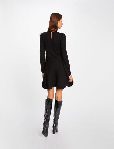 Vestido de punto trapezoidal con botones negro mujer