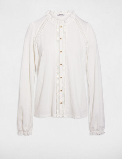 Camiseta encaje cuello alto blanco mujer