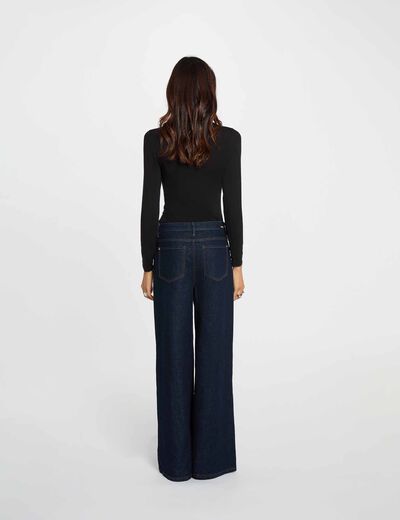 Camiseta cuello alto manga larga negro mujer