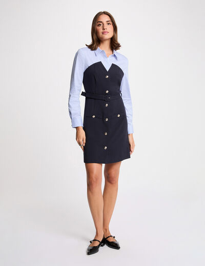 Vestido corto efecto 2 en 1 azul marino mujer