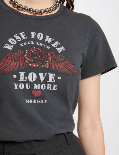 Camiseta con mensaje gris oscuro mujer