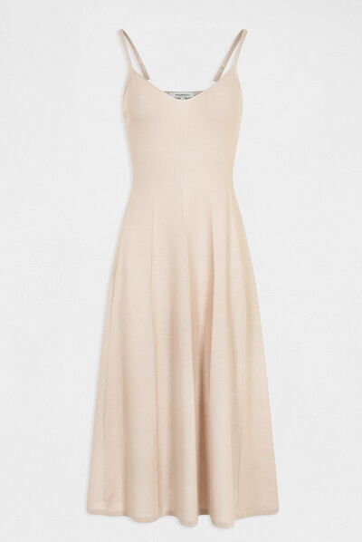 Vestido de punto midi acampanado dorado mujer