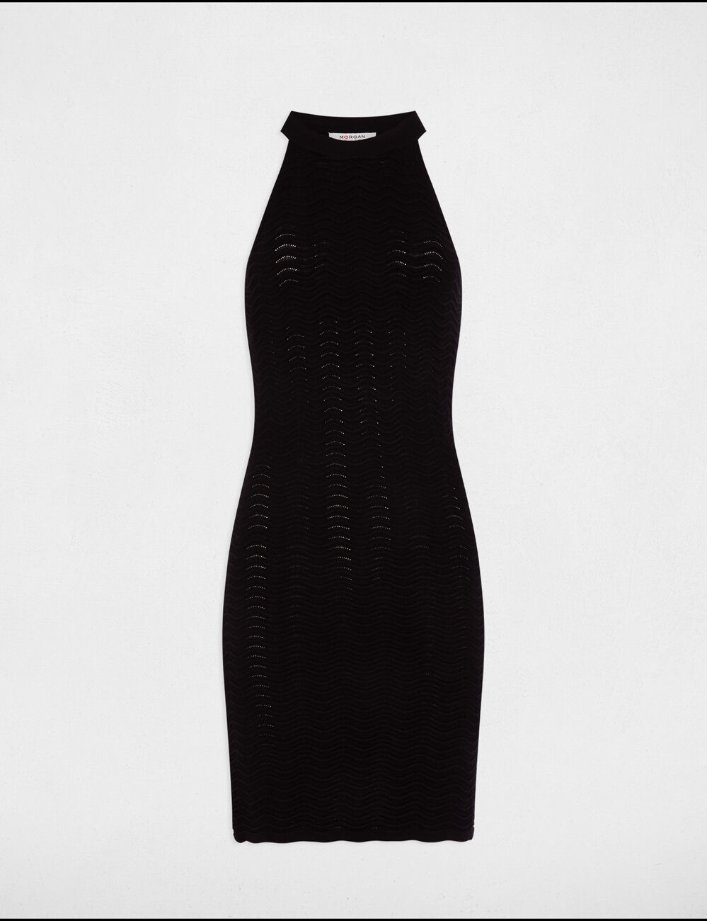 Vestido punto corto ajustado negro mujer