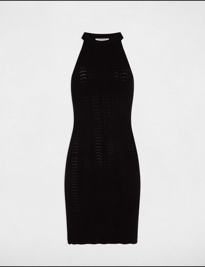 Vestido punto corto ajustado negro mujer