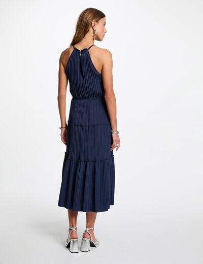Vestido midi recto de satén azul petróleo mujer