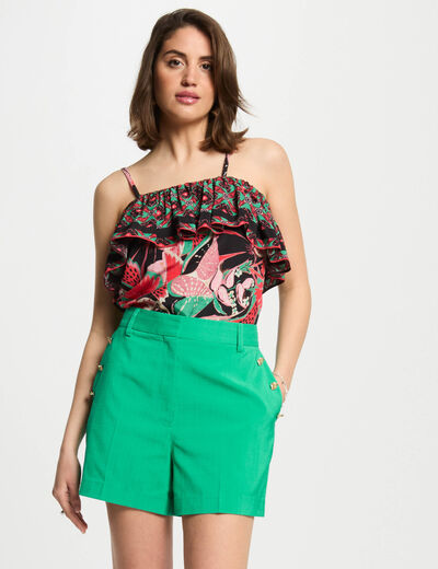 Short holgado con botones verde emeralda mujer