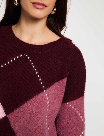 Jersey jacquard cuello redondo ciruela mujer