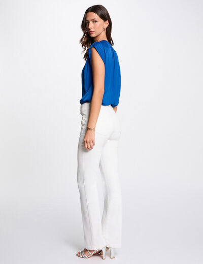 Blusa manga corta satinada azul eléctrico mujer