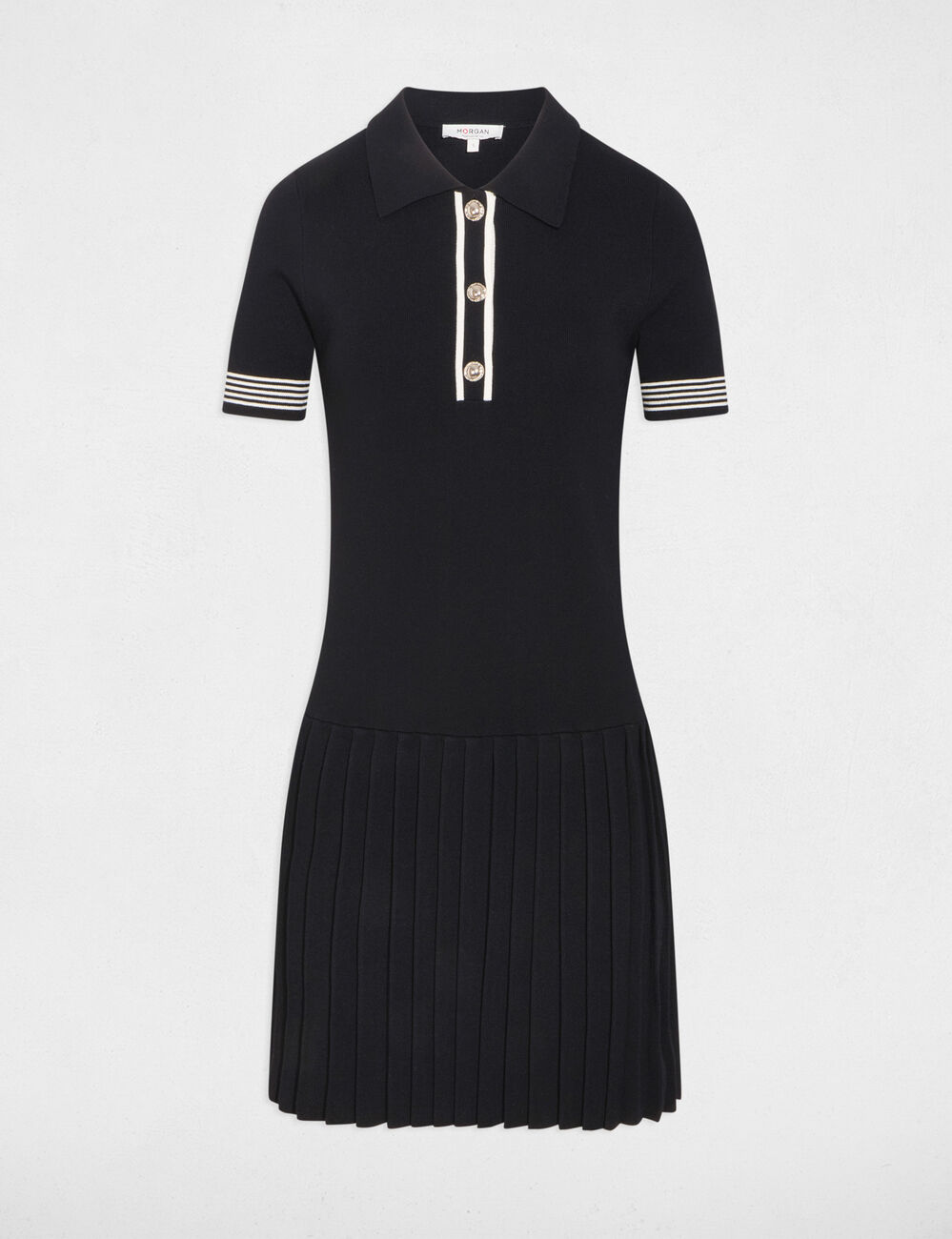 Vestido de punto con cuello polo negro mujer